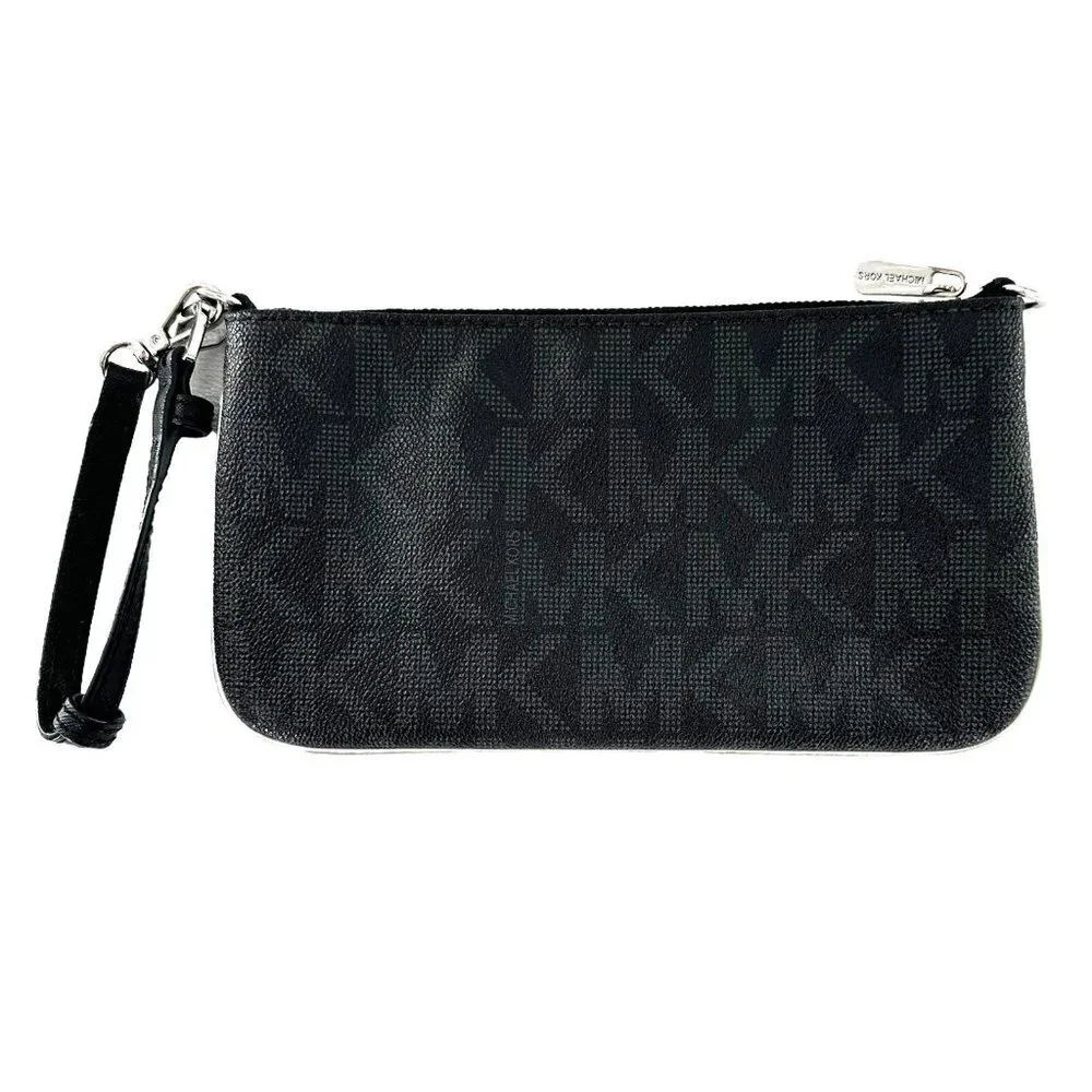 Michael Kors Brown &  Black Logo Saffiano Leather Wristlet Pouch Handbag